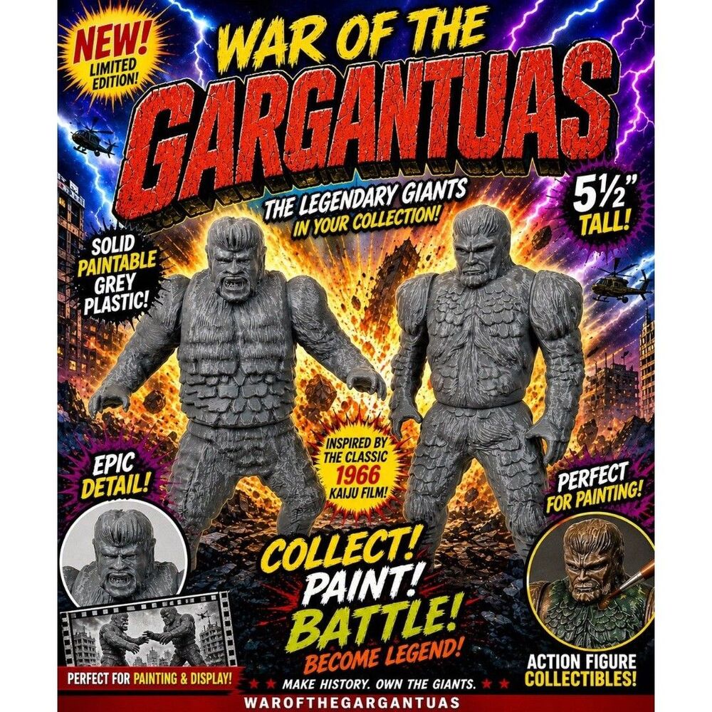 War Of The Gargantuas 5.5” Paintable Gray Toy Lot of 2